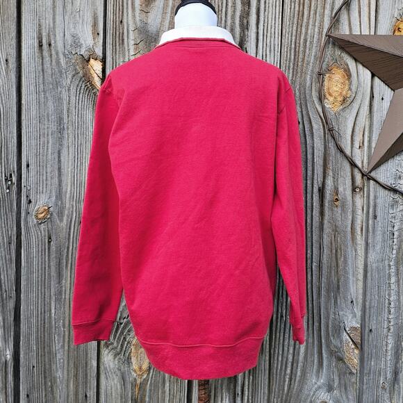 Red Christmas Collared Sweatshirt Size M Snowman Plaid Tree Poinsettia Holiday - Picture 4 of 12